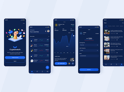 Cryptowatch - A crypto price change alert app - Dark theme branding coin cool crypto design figma illustration interface logo minimal minimalist mobile simple ui userflow ux web