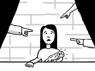 Sad Moms baby editorial illustration interrogation moms pointing sad