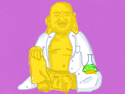 Buddha beaker bubbles buddha editorial illustration science