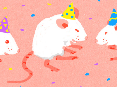 Party Animals editorial illustration lab rats mice party