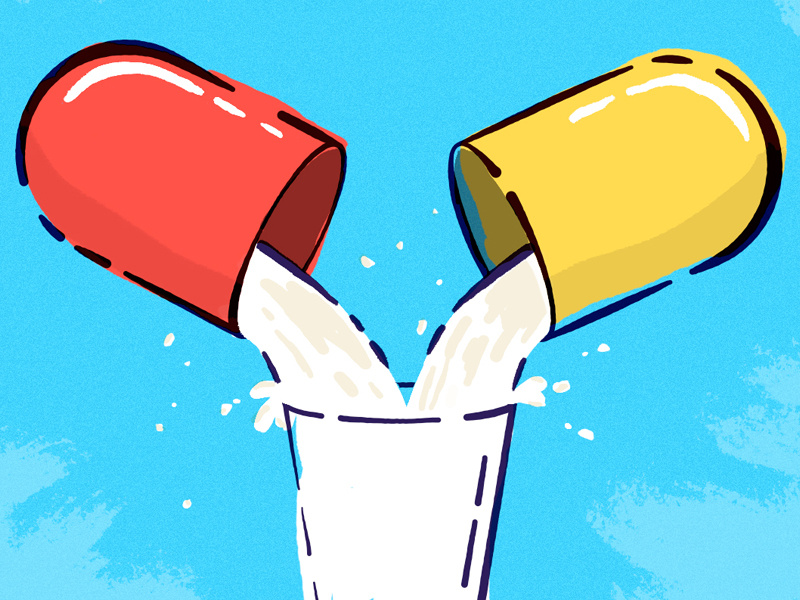 Camel Milk illustration medicine pills milk editorial