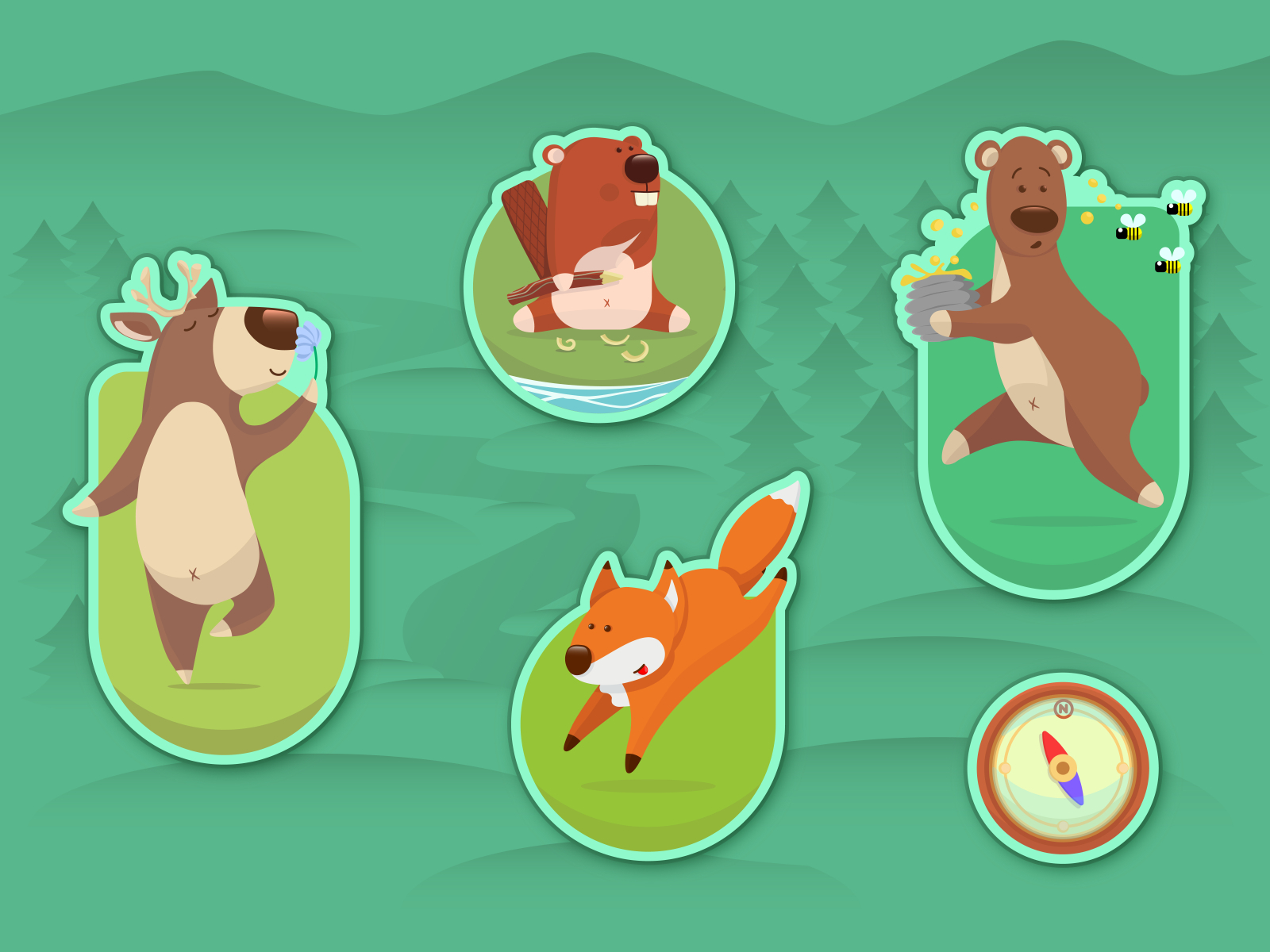 Stickers with cartoon animals by Andrii Pozdniakov on Dribbble