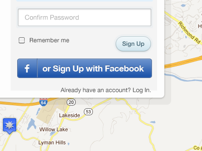 IAM Connect facebook map modal overlay signup