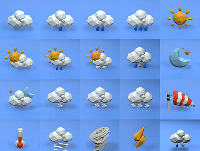 Lowpoly3D Weather Icon Set 3d blender3d branding design icon set