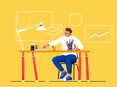 The person that is working is a young worker art design illustration illustration art illustration artist illustration design illustration digital logo ux