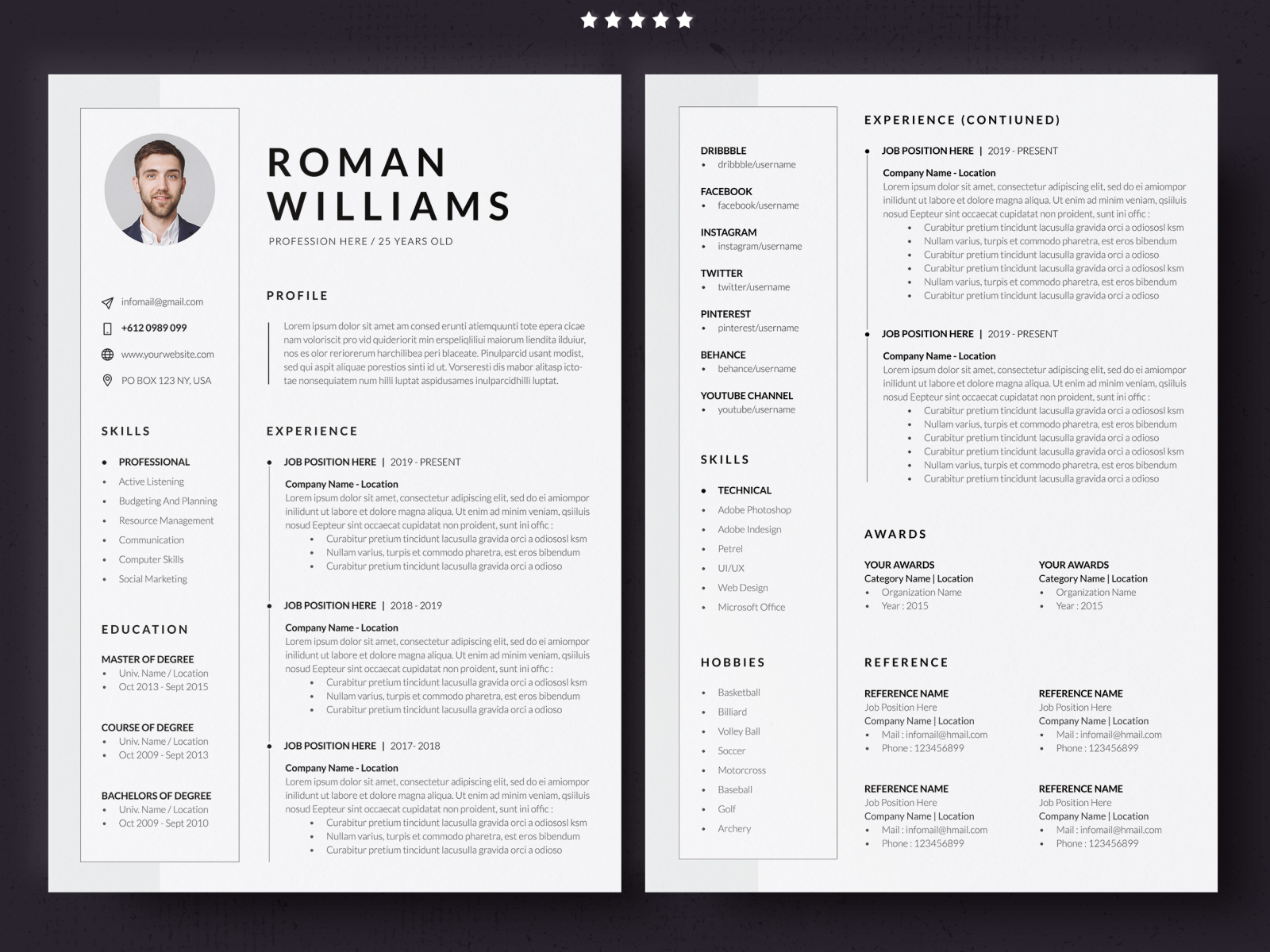 FREE 3 Page Resume or CV Template by Andri Kurniawan on Dribbble