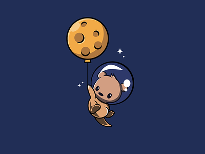 Space Otter 2d cartoon character cute flat illustration otter space vector