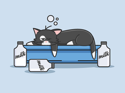 Oh the Regrets 2d cat cute drunk flat hangover illustration lazy line milk