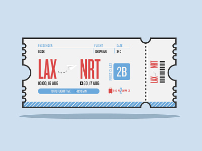 From LA to Tokyo airplane boarding pass flat flight illustration ticket vector