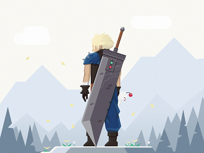 CloudStrife_NewNew.ai 2d buster sword classic cloud cloud strife final fantasy final fantasy vii flat forest game illustration playstation rpg sword vector video game
