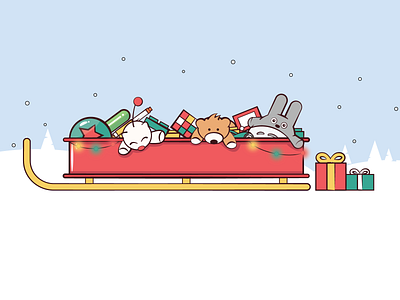 Favorite Christmas Toys 2d christmas cute flat illustration lights sleigh stuffed animal toys vector winter