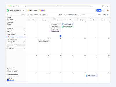 hellunio - Calendar view app calendar clean management modern saas simple task task management ui user experience user interface ux