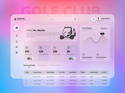 Golf Club Dashboard Design design ui ux web