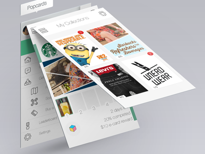 PopCards - Menu, Singe Collection, Home cards flat flatui ios popcards