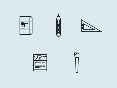 Designer Tools brush bucket designer icons line minimal notebook paint pencil set square tools