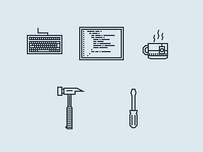 Developer Tools code cup developer hammer icons keyboard line minimal screen screwdriver tea tools