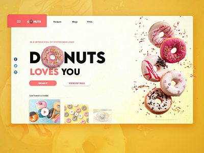 Donut landing page adobe photoshop adobe xd design flat graphic designing illustration minimal ui uxui vector web website