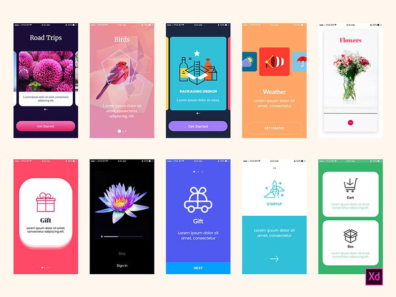 Walkthrough Screens for Adobe Xd screens app walkthroughs walkthrough xd adobexd