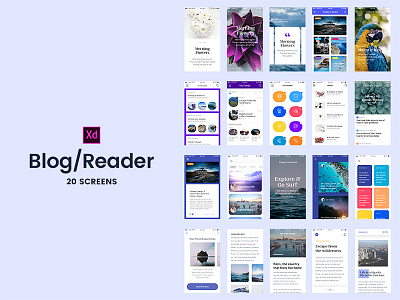 Freebie - Adobe Xd 20 Blog/Reader Screens adobe adobexd app apps blog magazine mobile reader screens