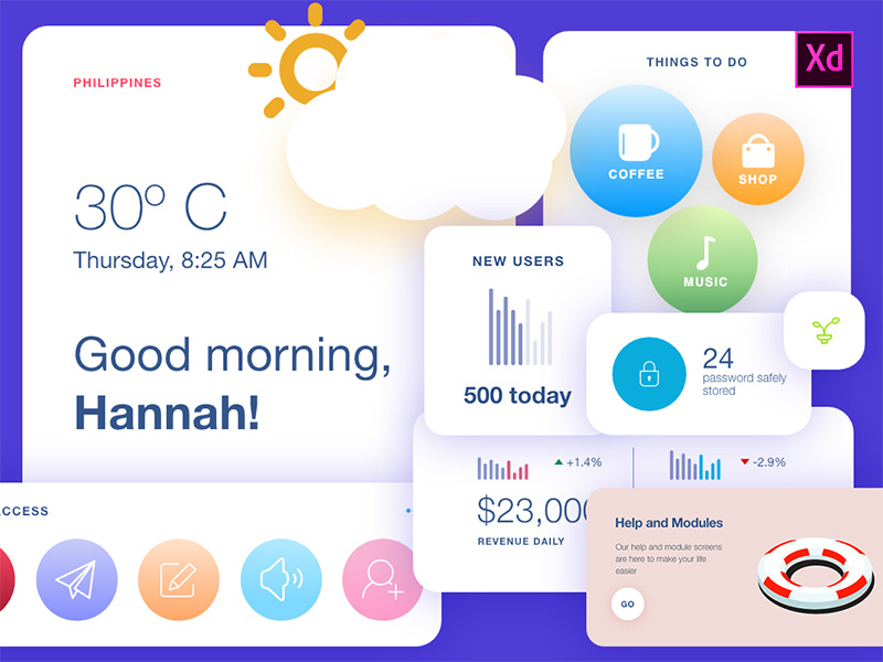 Freebie - UI Kit Widgets dashboard icons cards statistics news blog adobexd freebie widget widgets kit ui