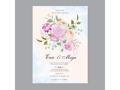 Wedding invitation with beautiful flowers leaves