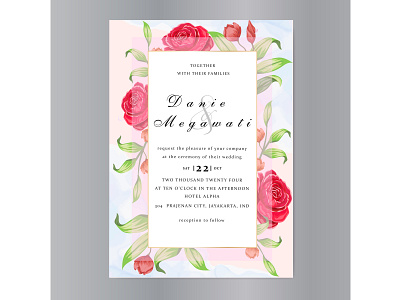 Wedding invitation card with beautiful roses template background card decoration decorative design elegant floral flower frame greeting illustration invitation invite romantic rose set template vector vintage wedding