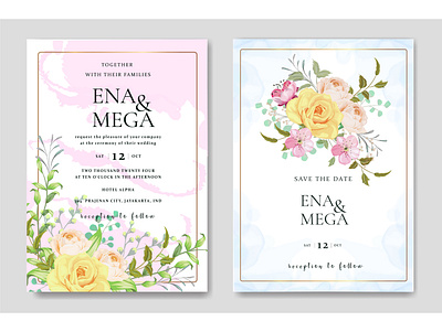 Wedding invitation card set with beautiful roses template background card decoration decorative design elegant floral flower frame greeting illustration invitation invite romantic rose set template vector vintage wedding