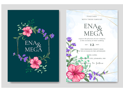 Beautiful floral wedding invitation card set Premium Vector