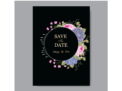 Elegant wedding card template with classic blue floral