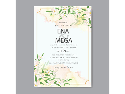 Elegant wedding card template with simple floral