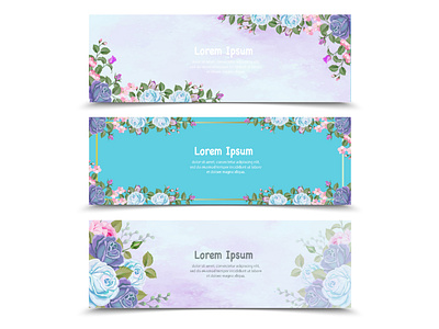 Beautiful set of three banner floral and leaves template background banner beautiful card collection decoration design element floral flower frame graphic illustration invitation leaf plant set spring template vector