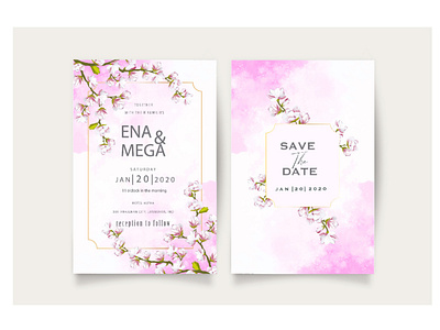 Elegant cherry blossom wedding set invitation template