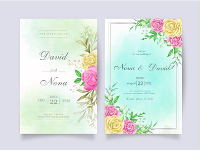 Beautiful floral watercolor wedding invitation template beautiful bouquet card decoration decorative design elegant floral frame green greenery greeting illustration invitation invite leaf spring vector watercolor wedding