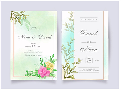 Beautiful floral watercolor wedding invitation template