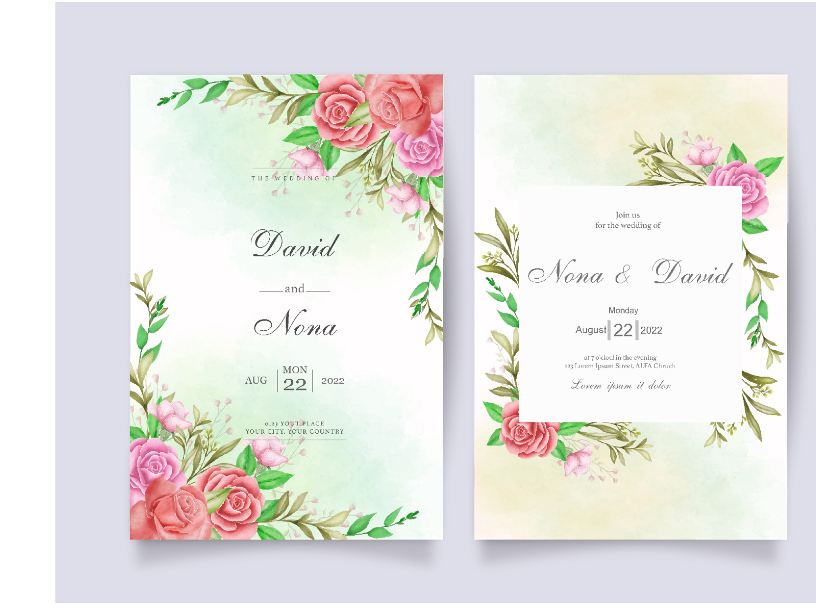 Beautiful floral watercolor wedding invitation template by dankervctr ...