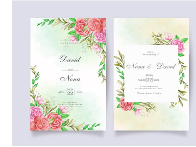 Beautiful floral watercolor wedding invitation template