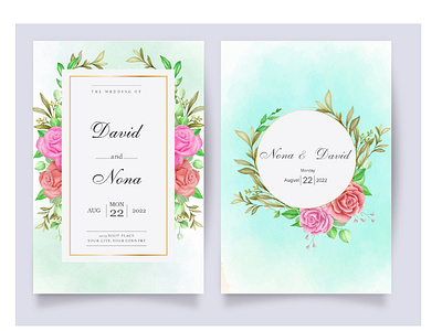 Beautiful floral watercolor wedding invitation template