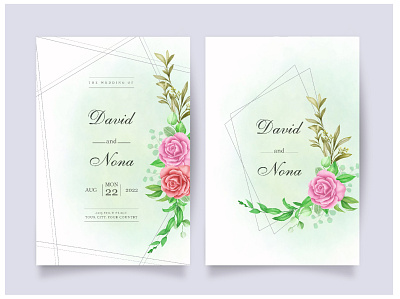 Beautiful floral watercolor wedding invitation template beautiful bouquet card decoration decorative design elegant floral frame green greenery greeting illustration invitation invite leaf spring vector watercolor wedding