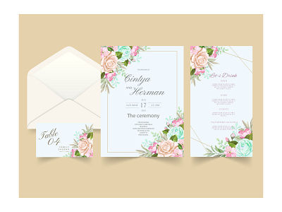 Wedding invitation card with beautiful flowers