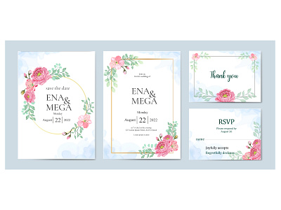 beautiful wedding invitation card bundle with pink flowers