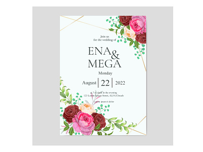 Wedding invitation card design with rose floral