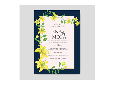 Beautiful wedding invitatioon card wth yellow flowers