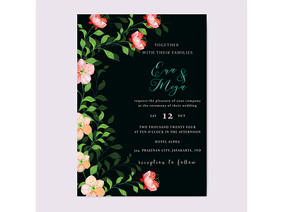 Wedding invitation tamplate with beautiful flowers and leaves background card celebration decoration decorative design elegant floral frame graphic greeting illustration invitation invite pattern template vector vintage wedding white