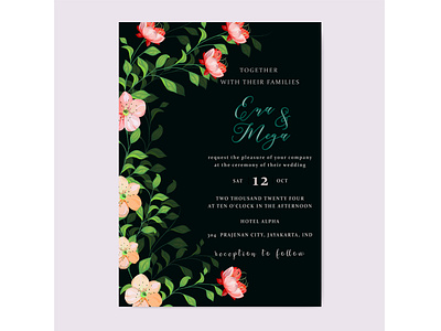 Wedding invitation tamplate with beautiful flowers and leaves