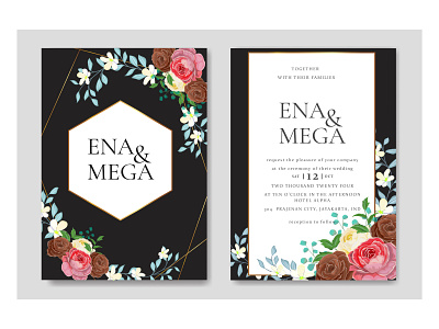 Wedding invitation set template with beautiful rose flowers