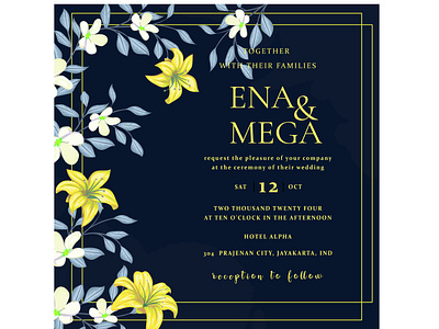 Wedding invitation tamplate with beautiful flowers and leaves