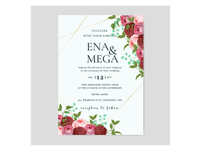 Wedding invitation tamplate with rose flowers