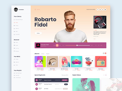 Music Ui Desktop Design albums app apple clean colors event flat futuristic interface itunes music news player playlist site menu songs spotify ui ux video visual