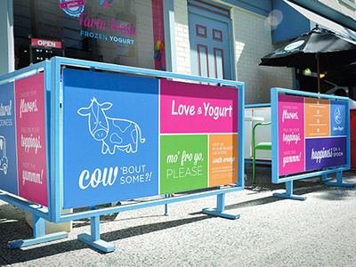 Love & Yogurt branding bright colors character icons messaging outdoor signage yogurt