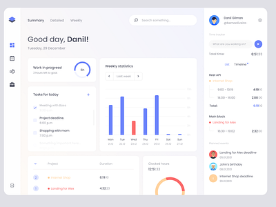 Time manager dashboad dashboard app design flat flat design graphic minimal time time management time tracker tracking app typography ui ux web